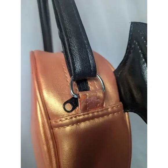 Love Pain & Stitches Metallic Gold Orange Pumpkin Head Face Bat Wings Purse Bag - Picture 6 of 9